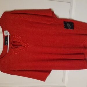Sag Harbr red SS embroidered top NWT size large